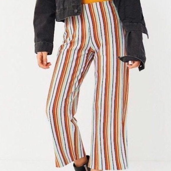 Urban Outfitters Striped Knit High Waisted Crop Knit Pants Trousers - Picture 1 of 5